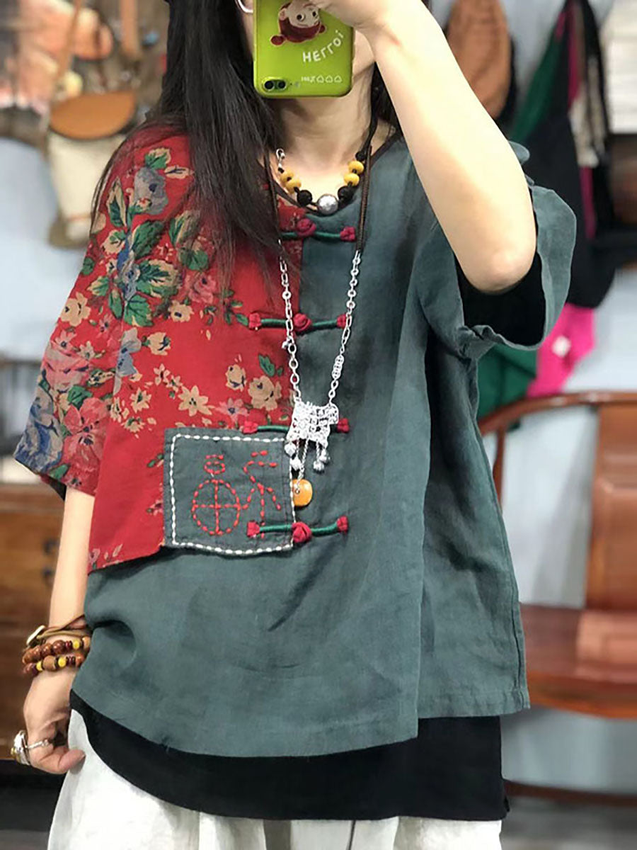 大尺碼女ç¨åºç¹¡è±å復å¤è§éº»æ£æ¼æ¥ T å¹