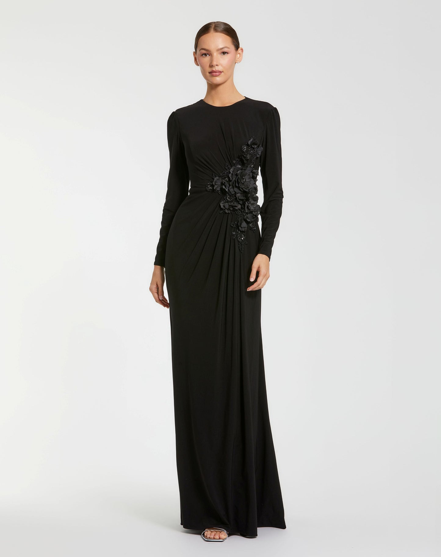 Black High Neck Beaded Jersey Evening Gown