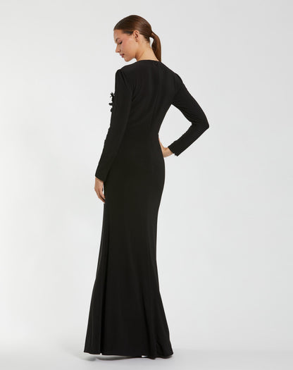 Black High Neck Beaded Jersey Evening Gown