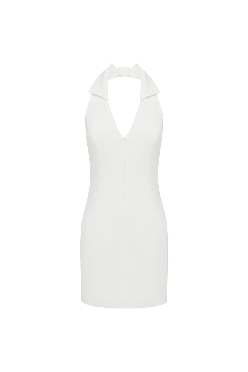 ARCHER COLLAR ZIP FRONT MINI DRESS - WHITE