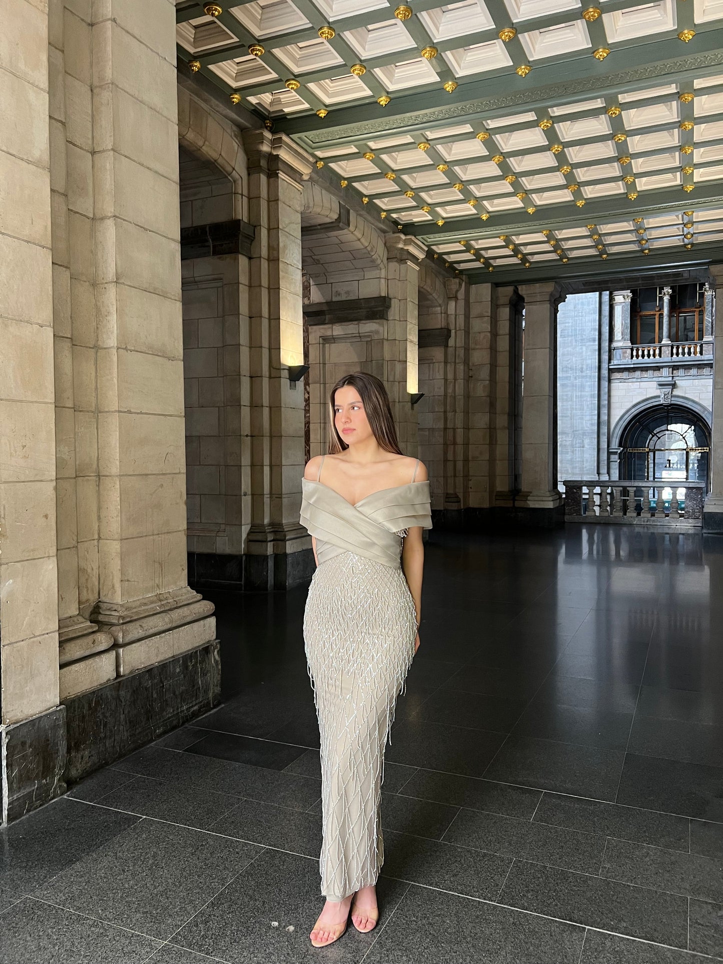 The Delina dress sand beige