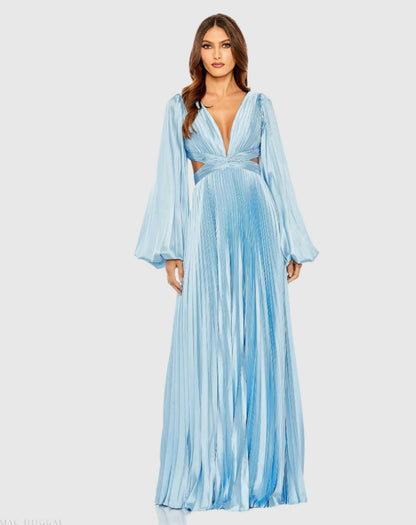 Long Sleeve Charmeuse Cut Out Gown