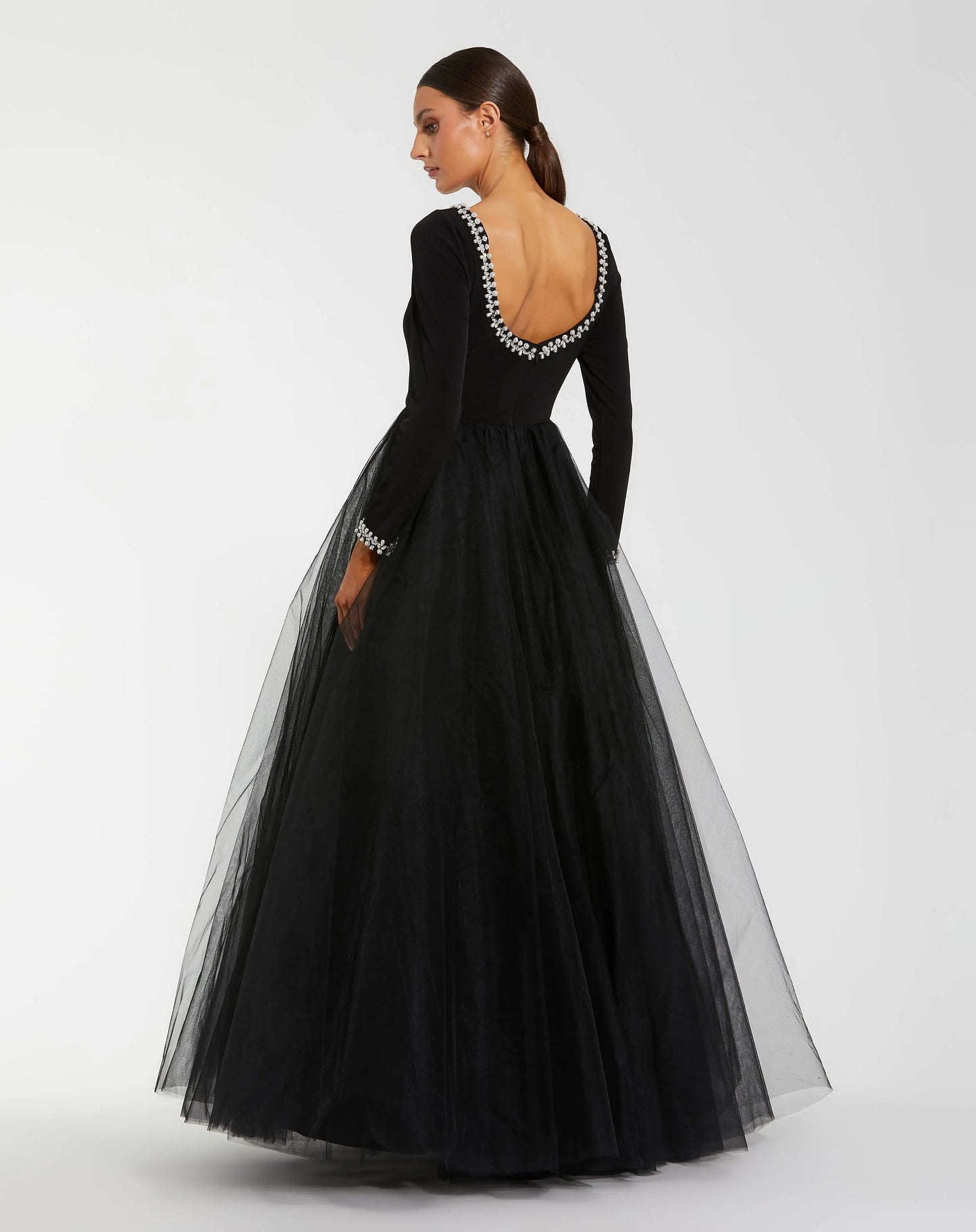 Black Long Sleeve Tulle Ball Gown