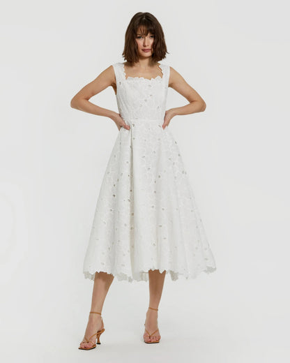 Embroidered Cotton A-Line Midi Dress