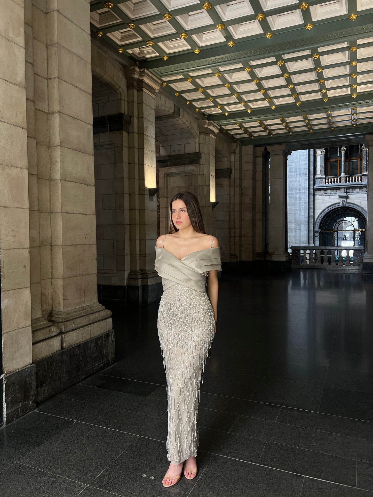 The Delina dress sand beige