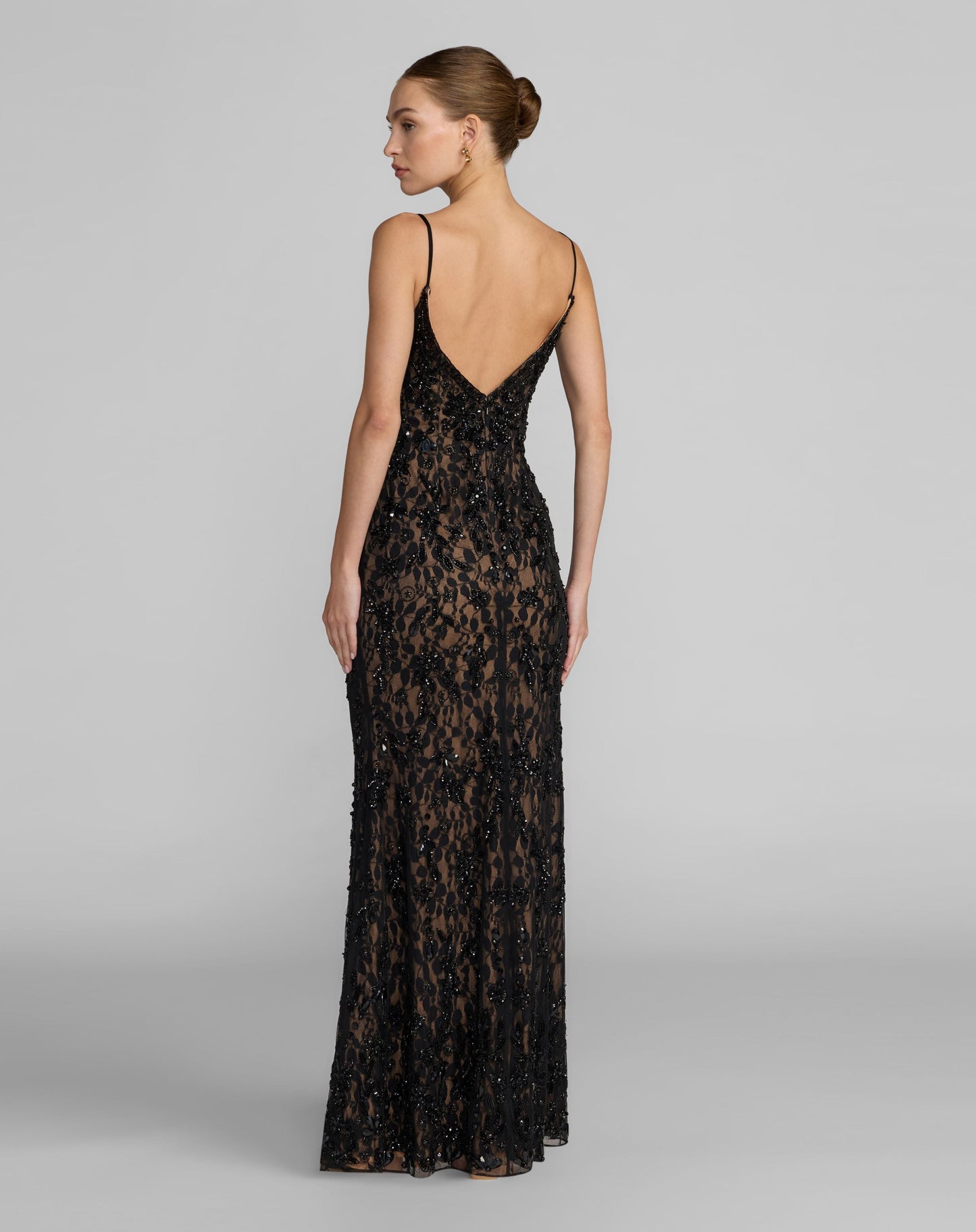 Black Embellished Lace Sleeveless Gown