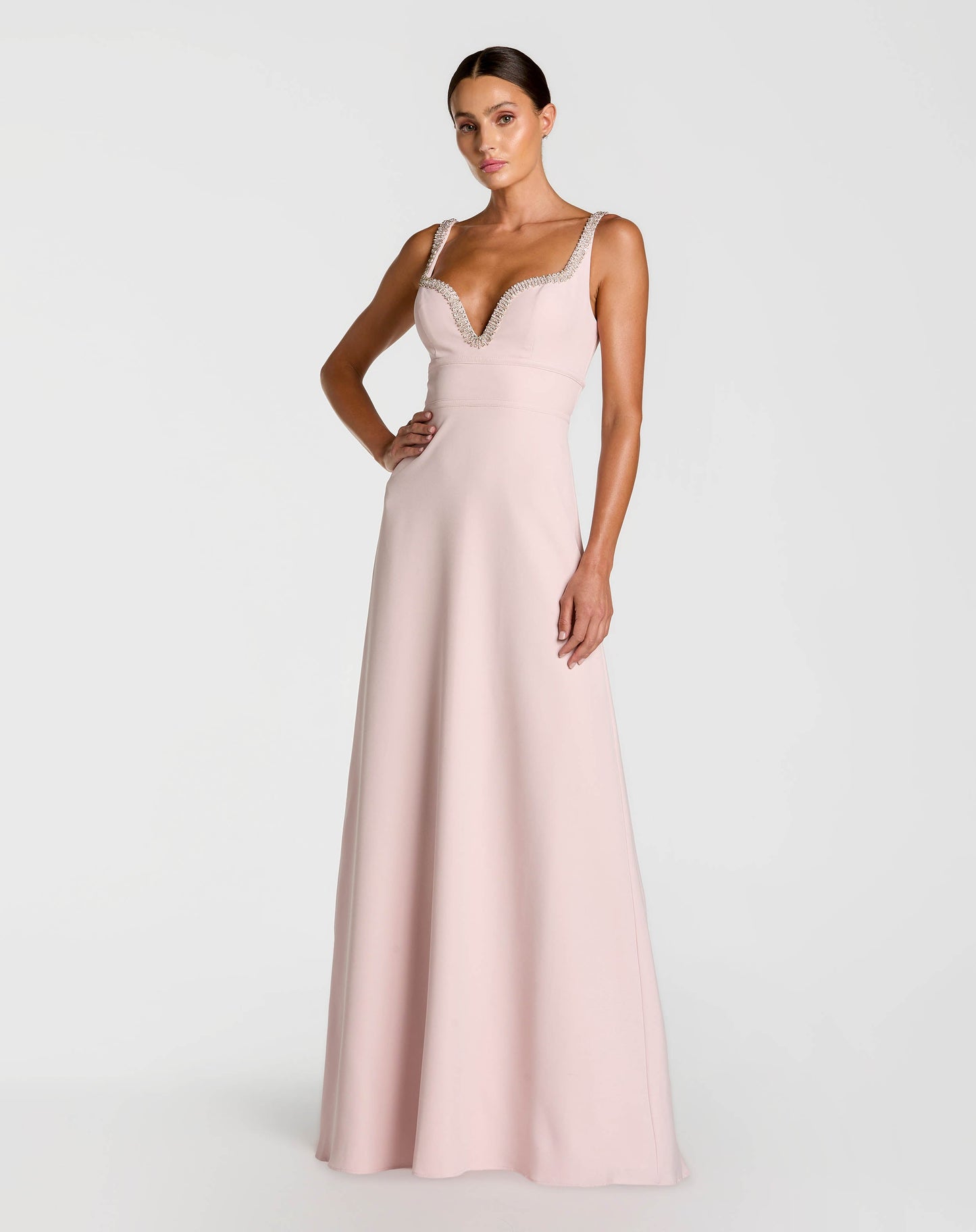 Crepe A-Line Gown With Rhinestone Trim