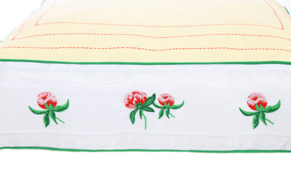 RED PEONY Cushion Yellow White Triple Stitch