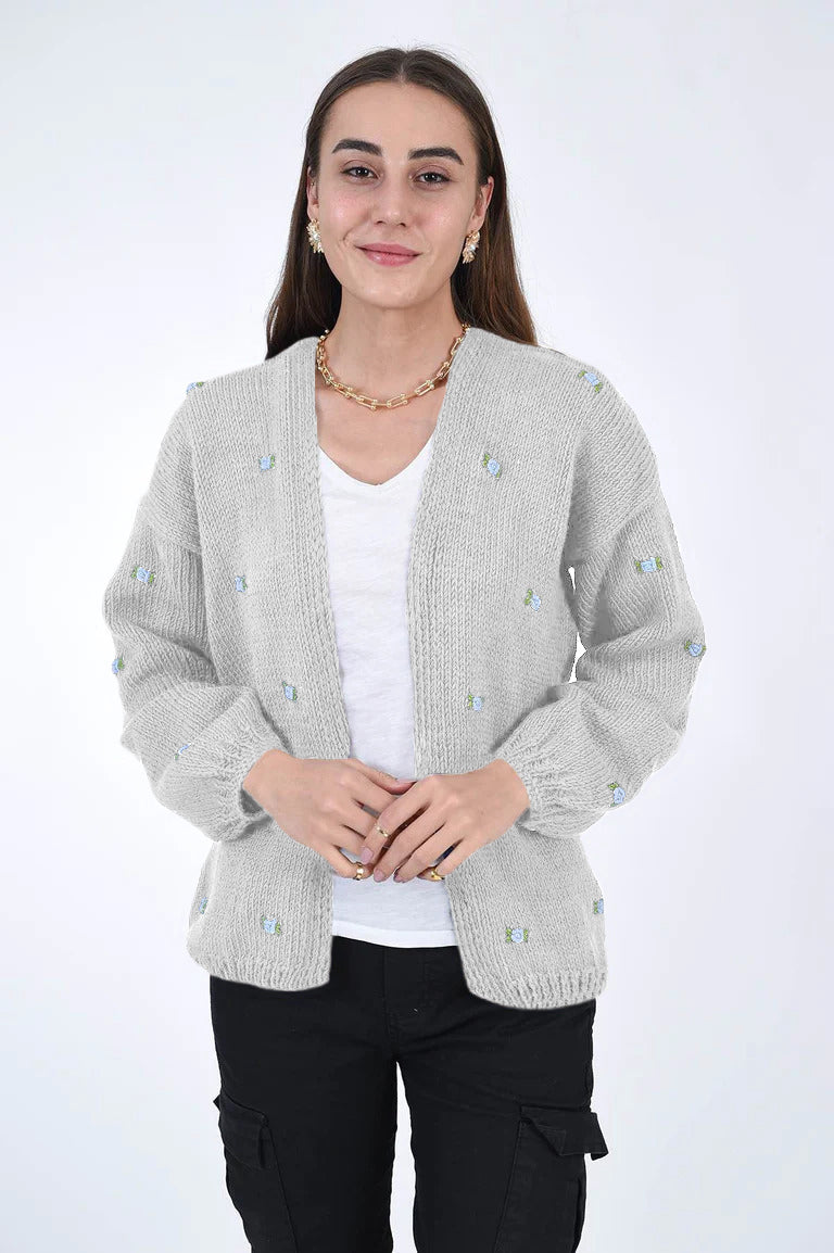 WINTER BLOOM BLUE ROSE Cotton Cardigan