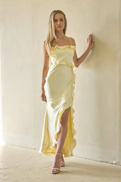 Adrianna Satin Ruffle Maxi Dress